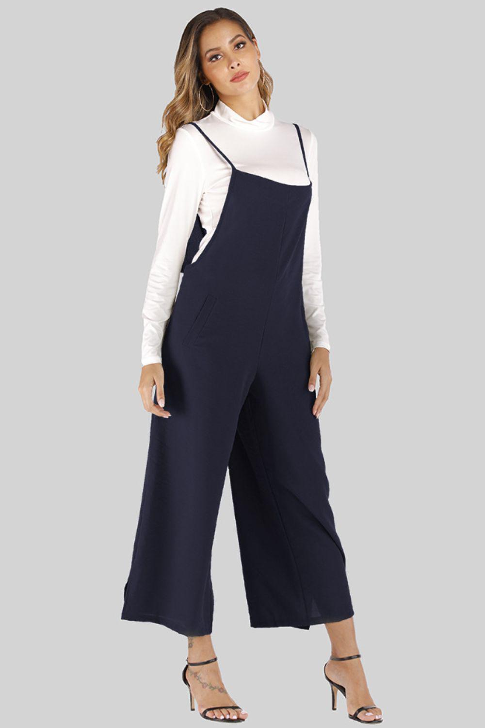 Full Size Cropped Wide Leg Overalls with Pockets BLUE ZONE PLANET