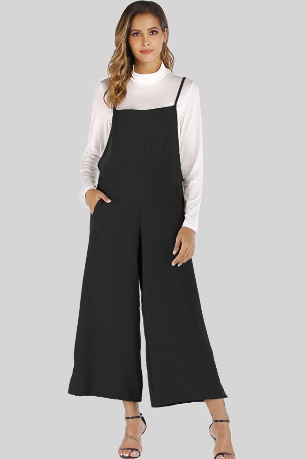 Full Size Cropped Wide Leg Overalls with Pockets BLUE ZONE PLANET