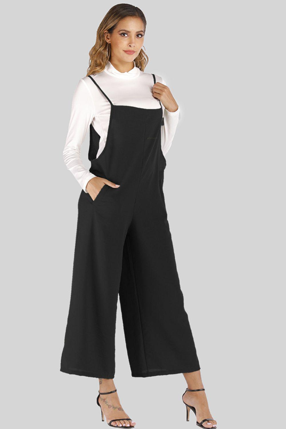 Full Size Cropped Wide Leg Overalls with Pockets BLUE ZONE PLANET