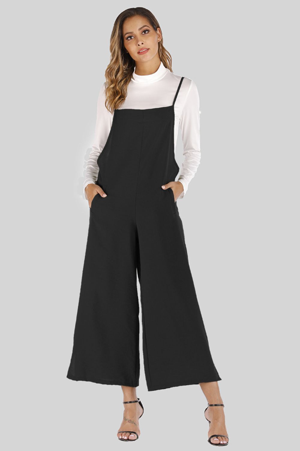 Full Size Cropped Wide Leg Overalls with Pockets BLUE ZONE PLANET