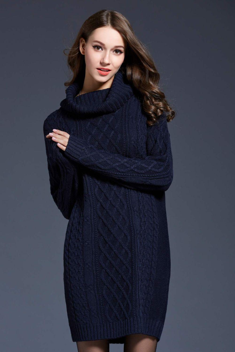 Full Size Mixed Knit Cowl Neck Dropped Shoulder Sweater Mini Dress BLUE ZONE PLANET