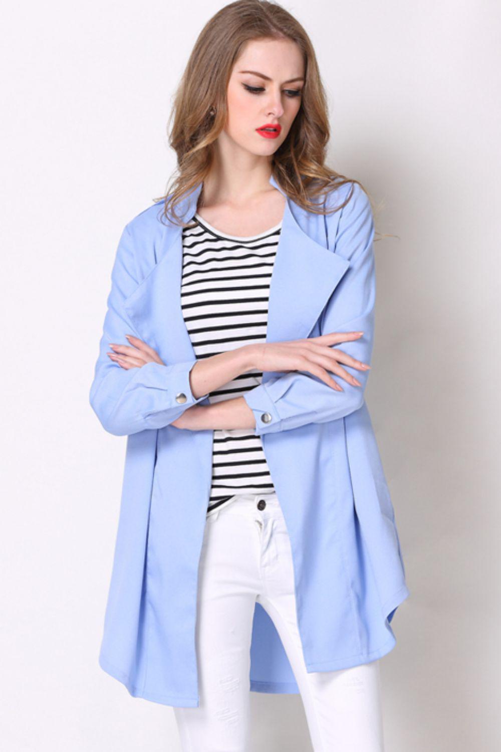 Full Size Open Front Longline Trench Coat BLUE ZONE PLANET
