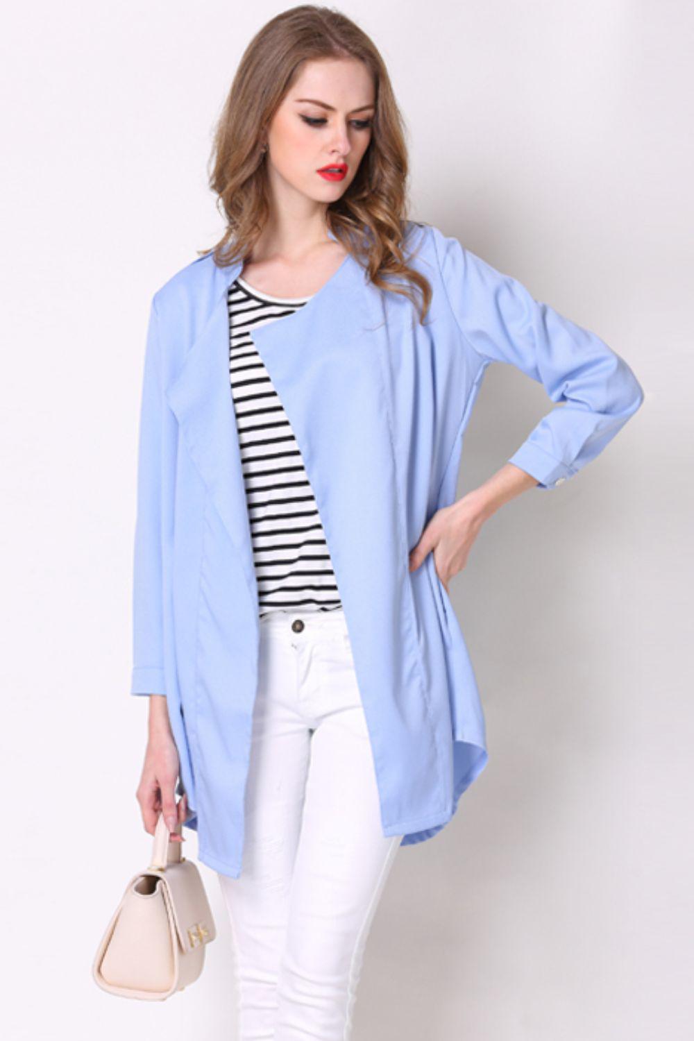 Full Size Open Front Longline Trench Coat BLUE ZONE PLANET