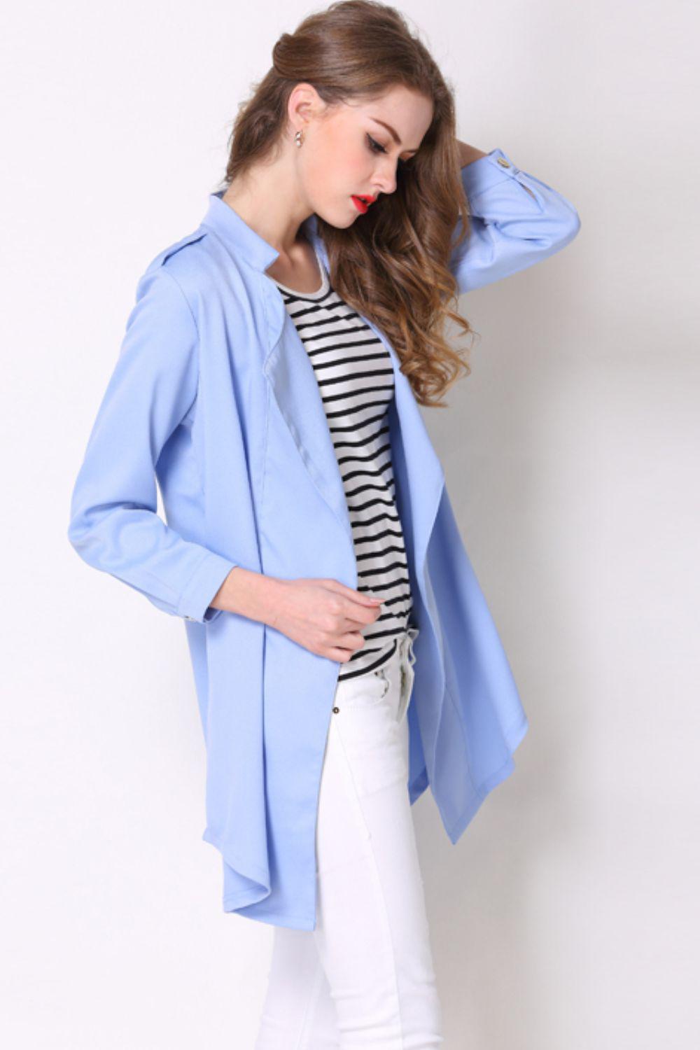 Full Size Open Front Longline Trench Coat BLUE ZONE PLANET