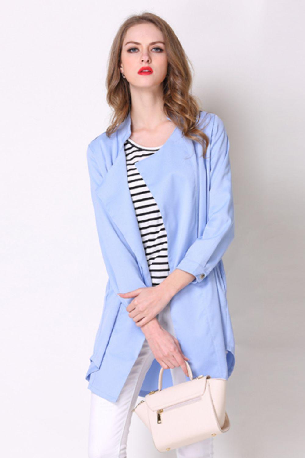 Full Size Open Front Longline Trench Coat BLUE ZONE PLANET