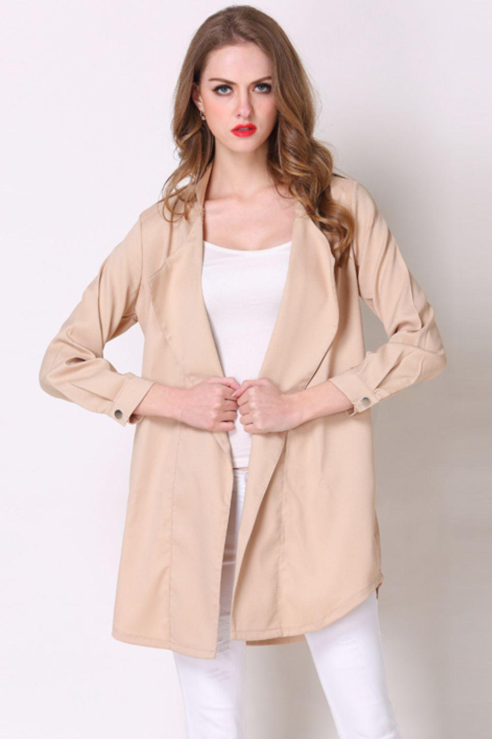 Full Size Open Front Longline Trench Coat BLUE ZONE PLANET