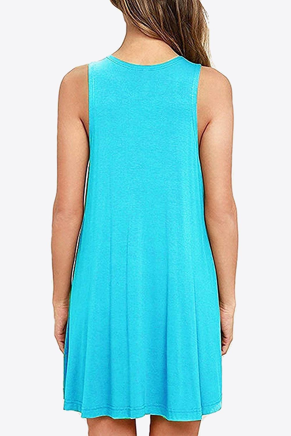 Full Size Round Neck Sleeveless Dress with Pockets BLUE ZONE PLANET