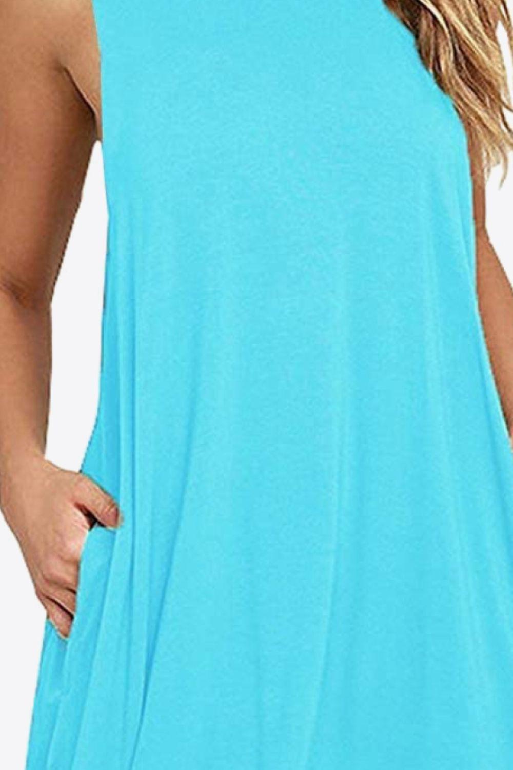 Full Size Round Neck Sleeveless Dress with Pockets BLUE ZONE PLANET