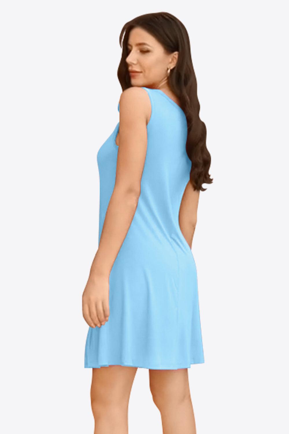 Full Size Round Neck Sleeveless Dress with Pockets BLUE ZONE PLANET