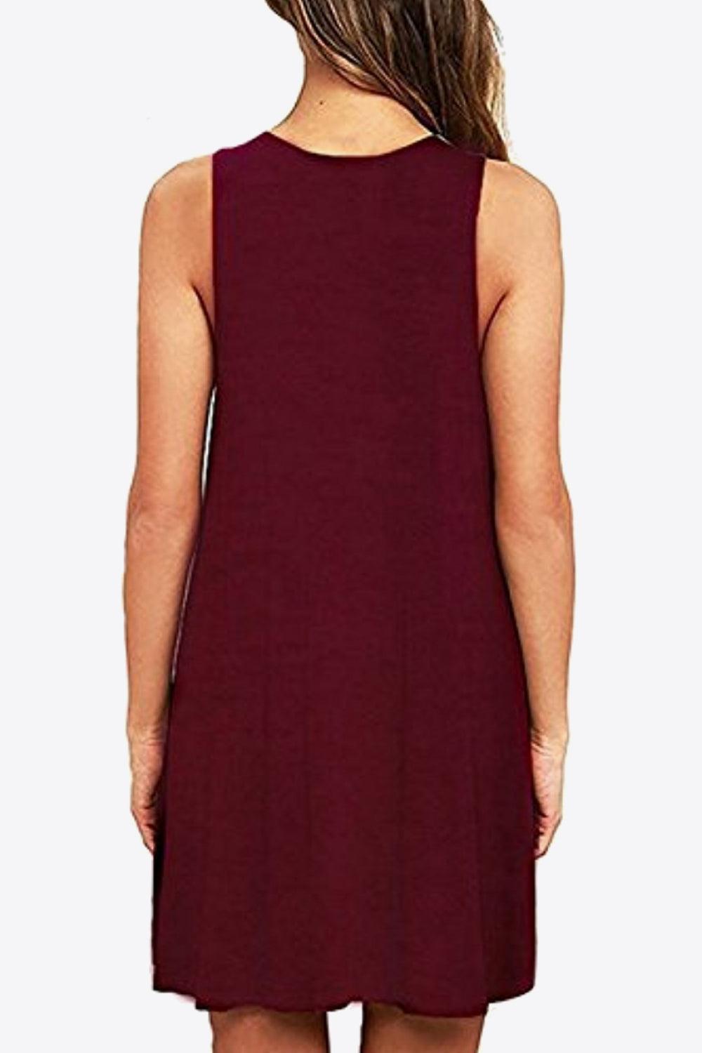 Full Size Round Neck Sleeveless Dress with Pockets BLUE ZONE PLANET