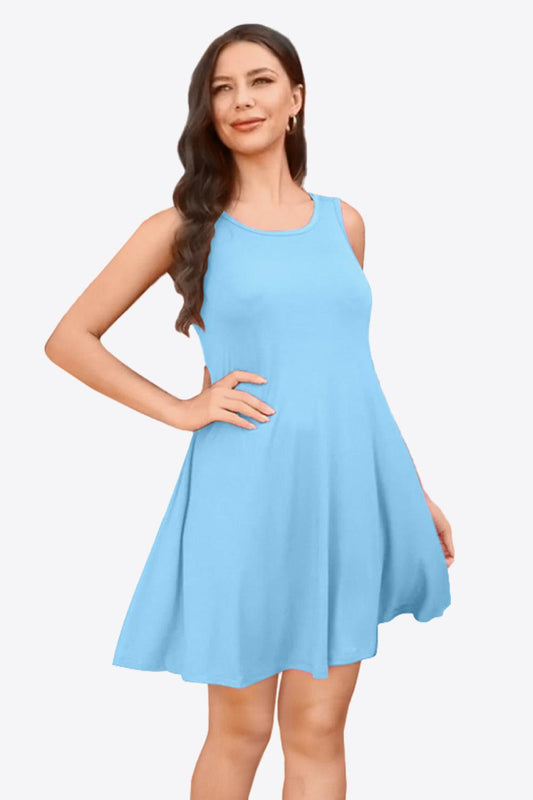 Full Size Round Neck Sleeveless Dress with Pockets BLUE ZONE PLANET