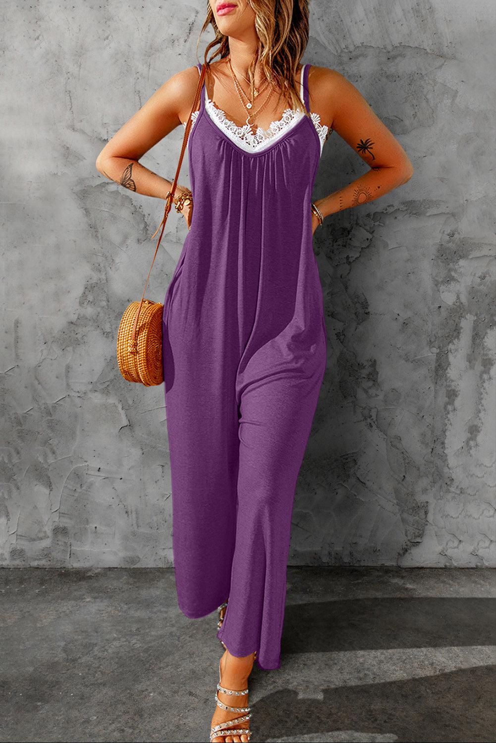 Full Size Spaghetti Strap Wide Leg Jumpsuit BLUE ZONE PLANET