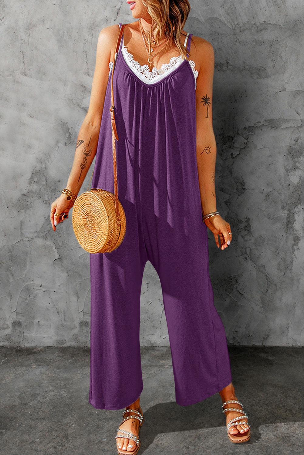 Full Size Spaghetti Strap Wide Leg Jumpsuit BLUE ZONE PLANET