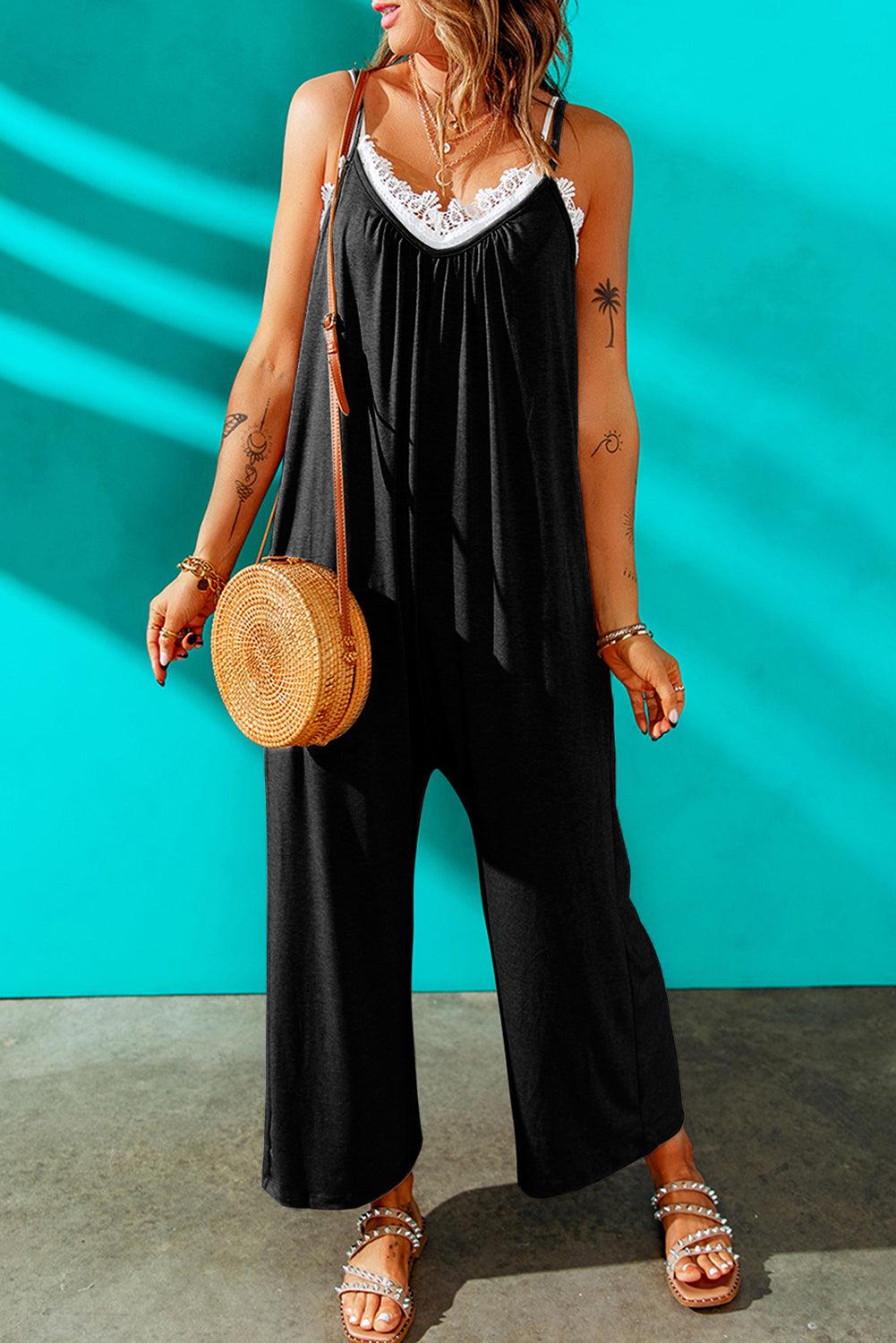 Full Size Spaghetti Strap Wide Leg Jumpsuit BLUE ZONE PLANET