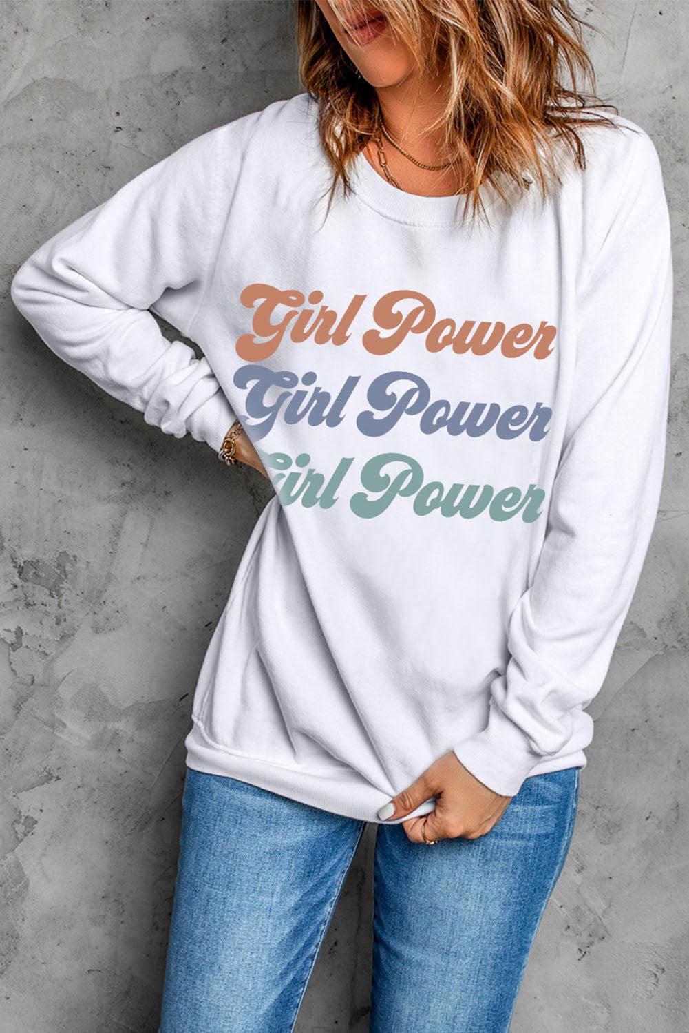 GIRL POWER Graphic Dropped Shoulder Sweatshirt BLUE ZONE PLANET