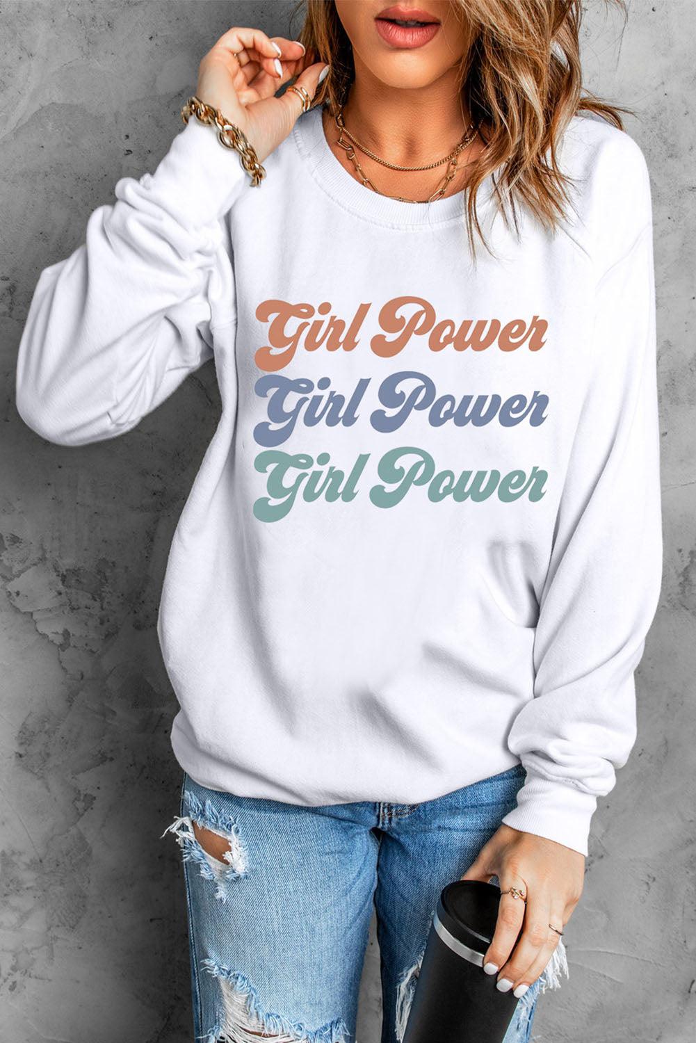 GIRL POWER Graphic Dropped Shoulder Sweatshirt BLUE ZONE PLANET