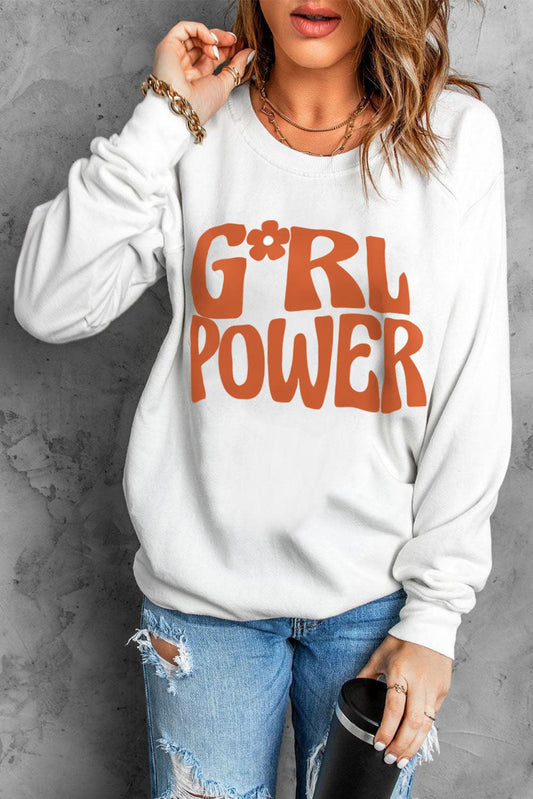 GIRL POWER Graphic Round Neck Sweatshirt BLUE ZONE PLANET