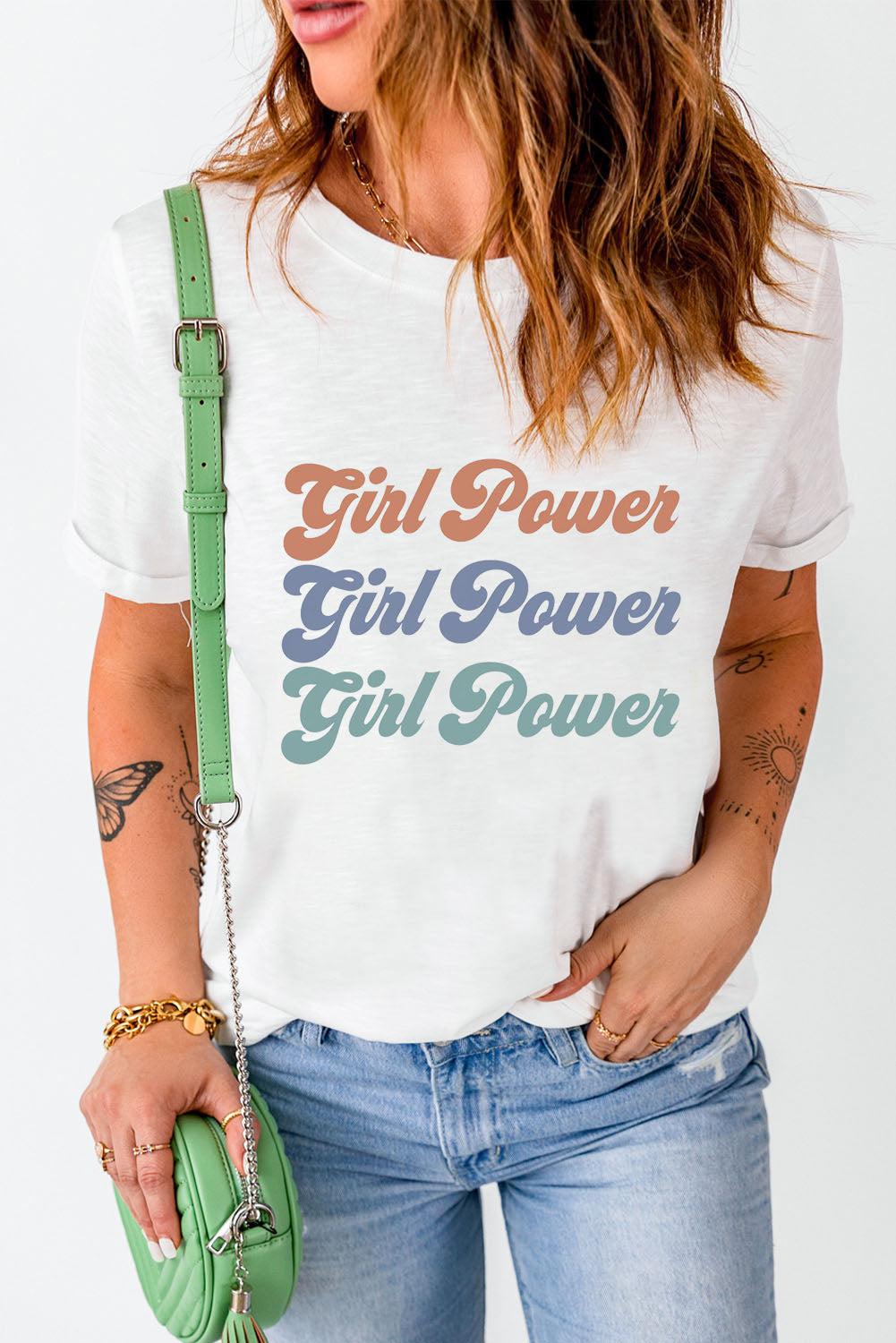 GIRL POWER Graphic Round Neck Tee BLUE ZONE PLANET
