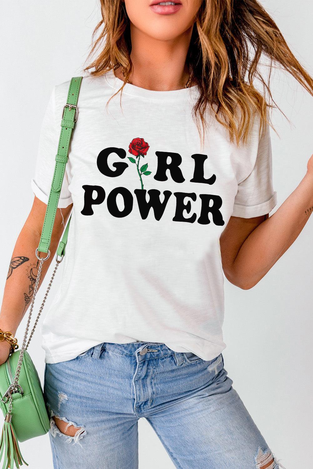 GIRL POWER Rose Graphic Tee Shirt BLUE ZONE PLANET