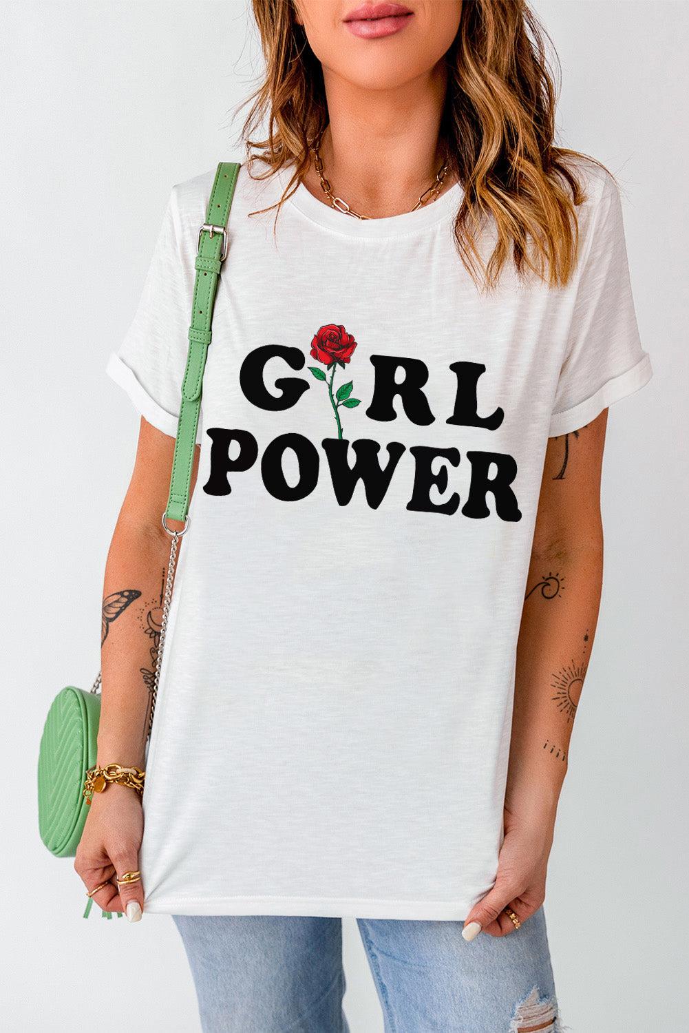 GIRL POWER Rose Graphic Tee Shirt BLUE ZONE PLANET