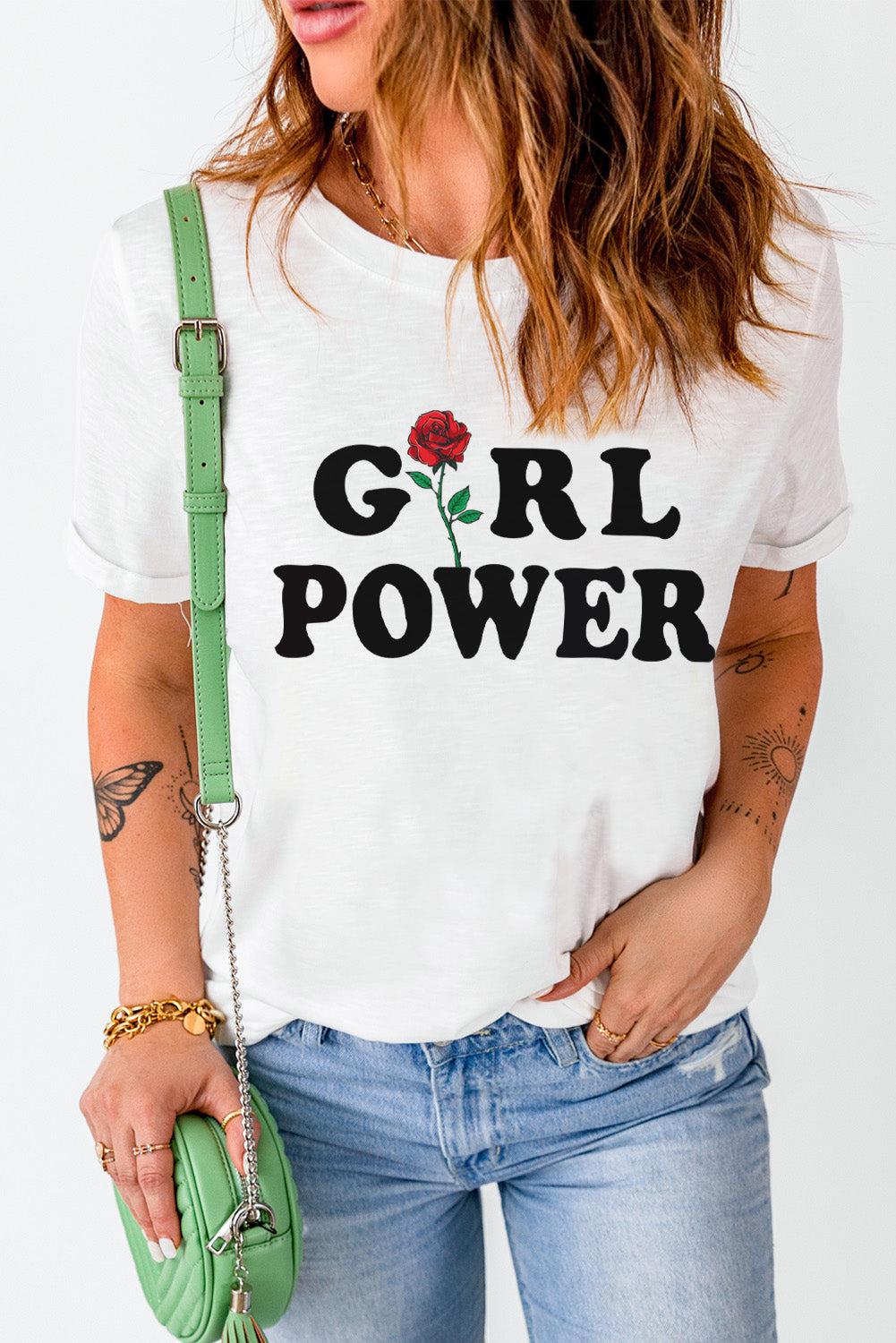 GIRL POWER Rose Graphic Tee Shirt BLUE ZONE PLANET