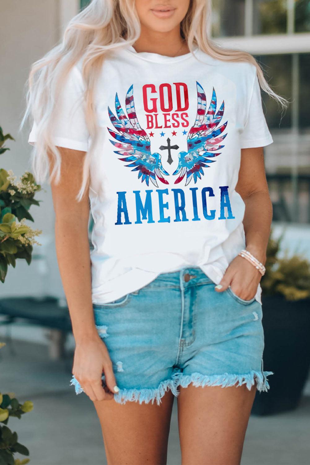 GOD BLESS AMERICA Cuffed Tee Shirt BLUE ZONE PLANET