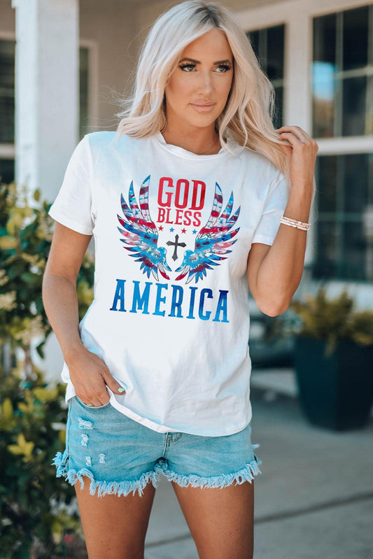 GOD BLESS AMERICA Cuffed Tee Shirt BLUE ZONE PLANET