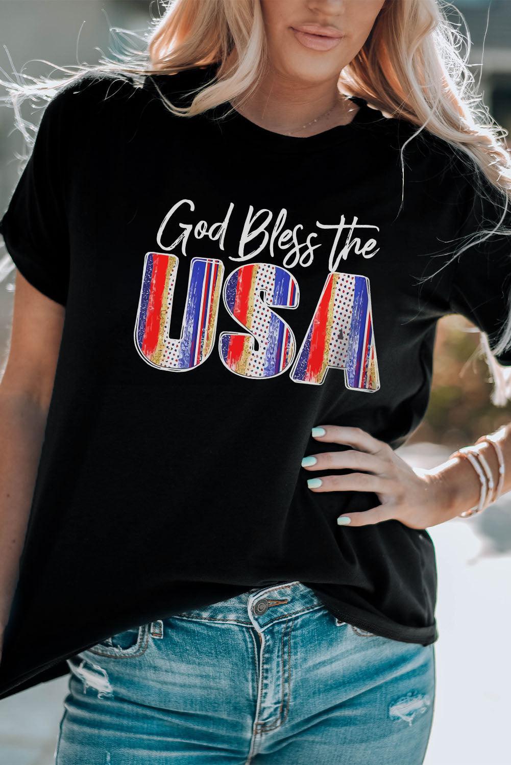 GOD BLESS THE USA Cuffed T-Shirt BLUE ZONE PLANET