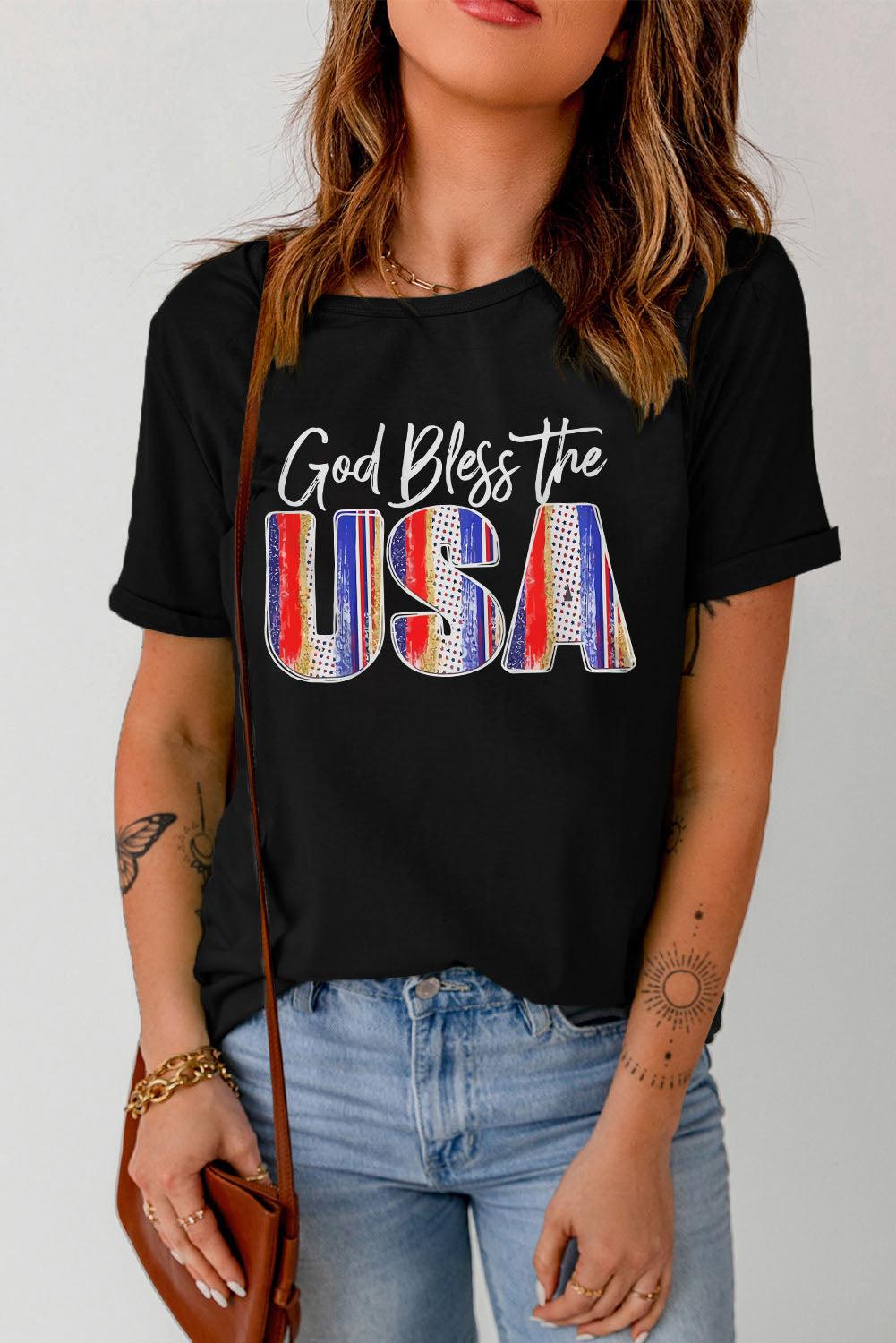 GOD BLESS THE USA Cuffed T-Shirt BLUE ZONE PLANET