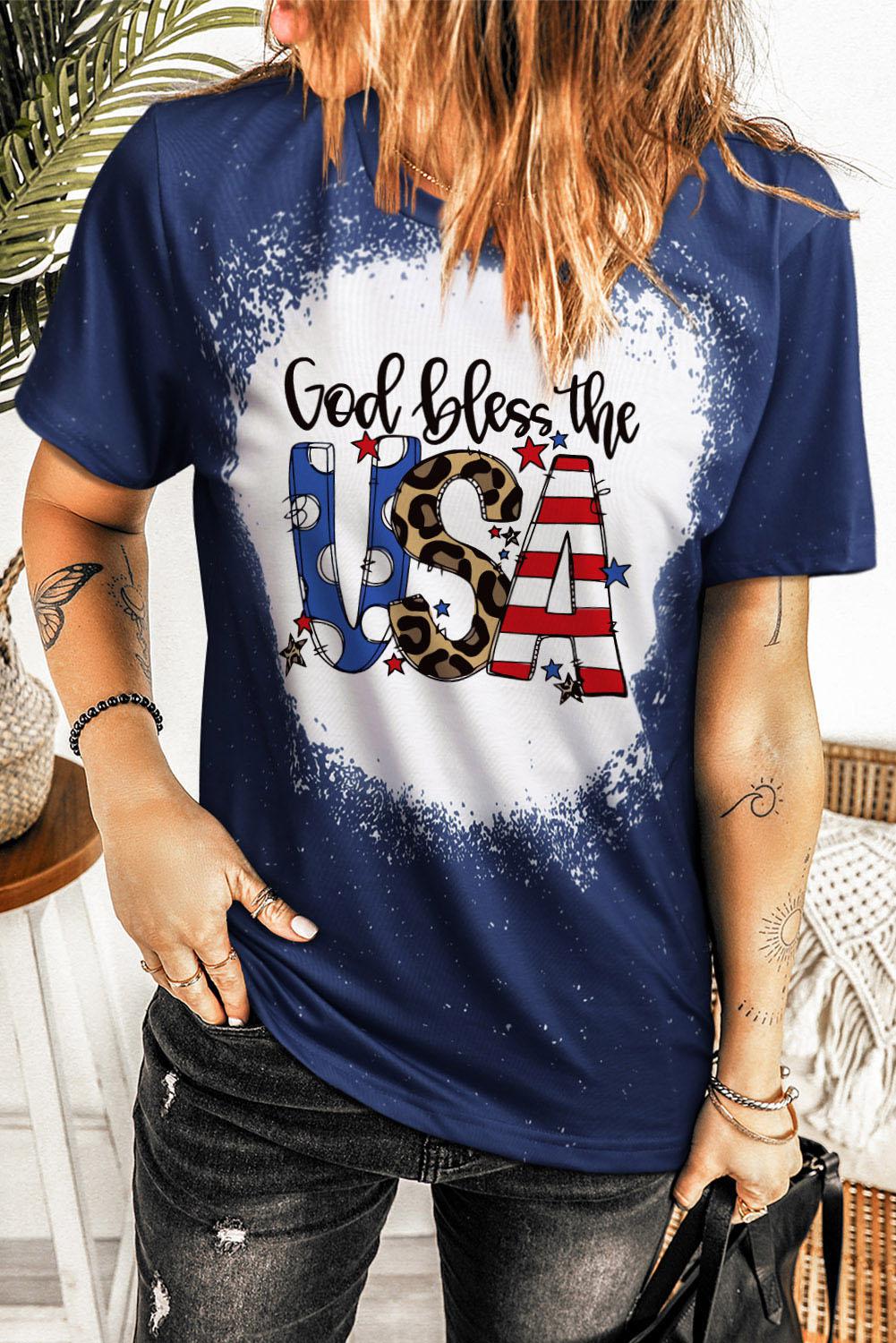 GOD BLESS THE USA Printed Tee Shirt BLUE ZONE PLANET