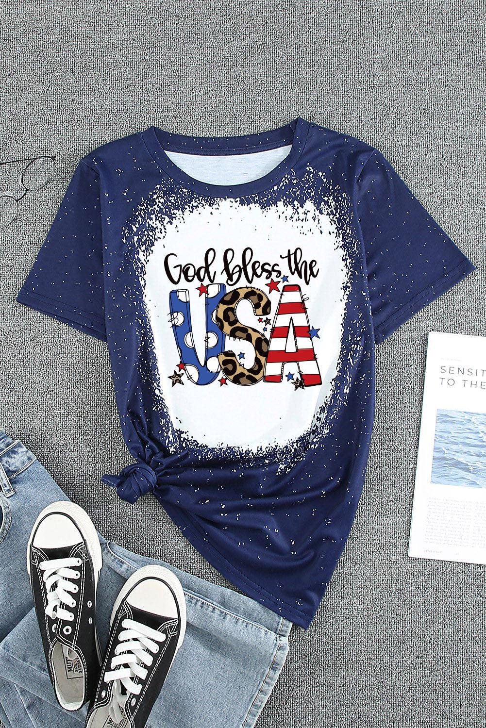 GOD BLESS THE USA Printed Tee Shirt BLUE ZONE PLANET