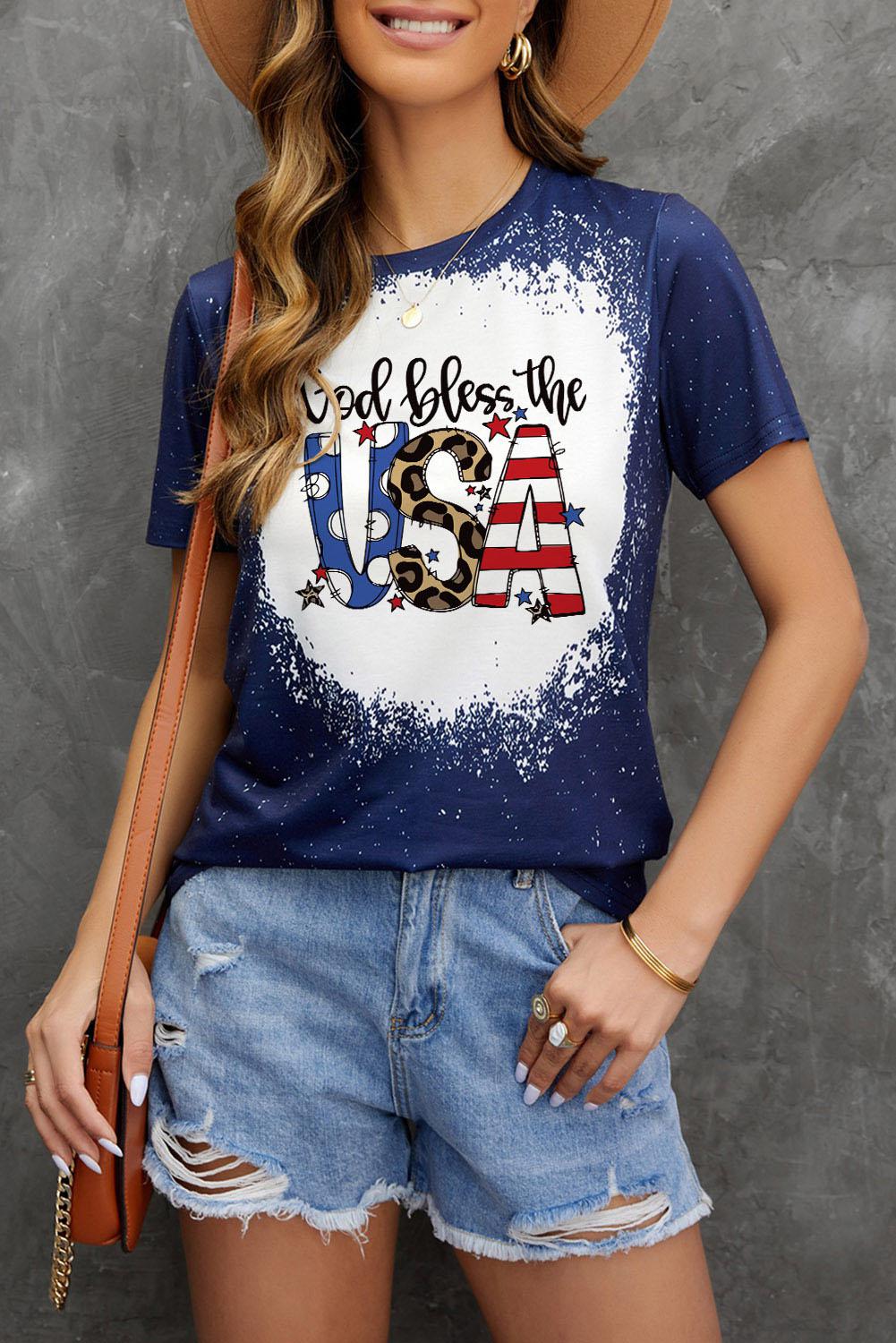 GOD BLESS THE USA Printed Tee Shirt BLUE ZONE PLANET