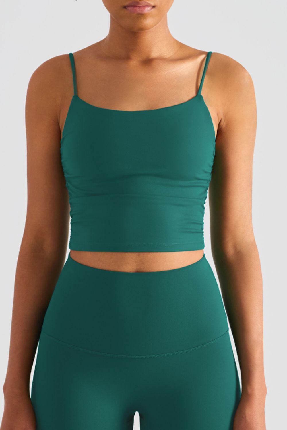 Gathered Detail Cropped Sports Cami-CROP TOP-[Adult]-[Female]-Green-S-2022 Online Blue Zone Planet
