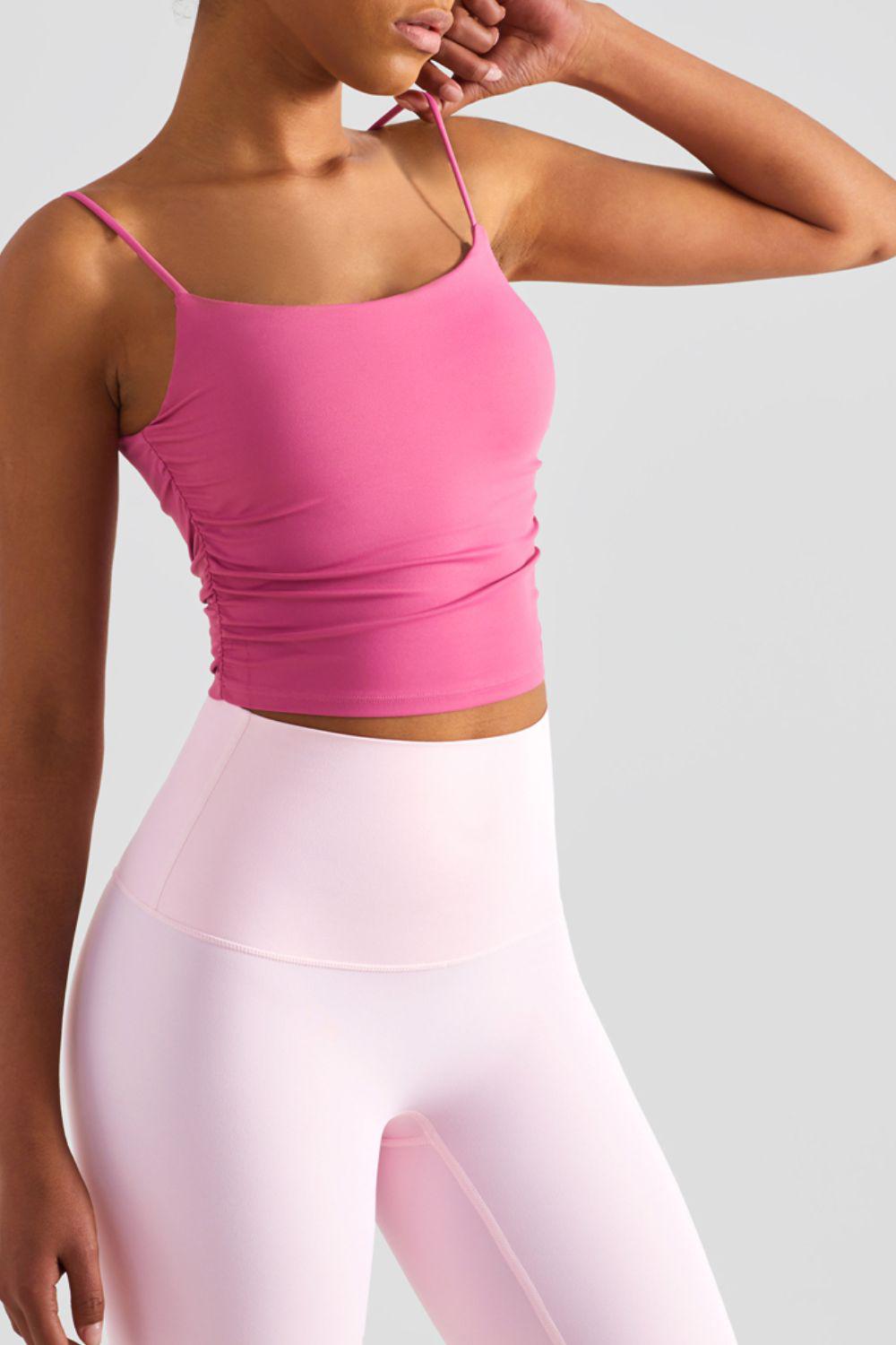 Gathered Detail Cropped Sports Cami-CROP TOP-[Adult]-[Female]-Rose Pink-S-2022 Online Blue Zone Planet