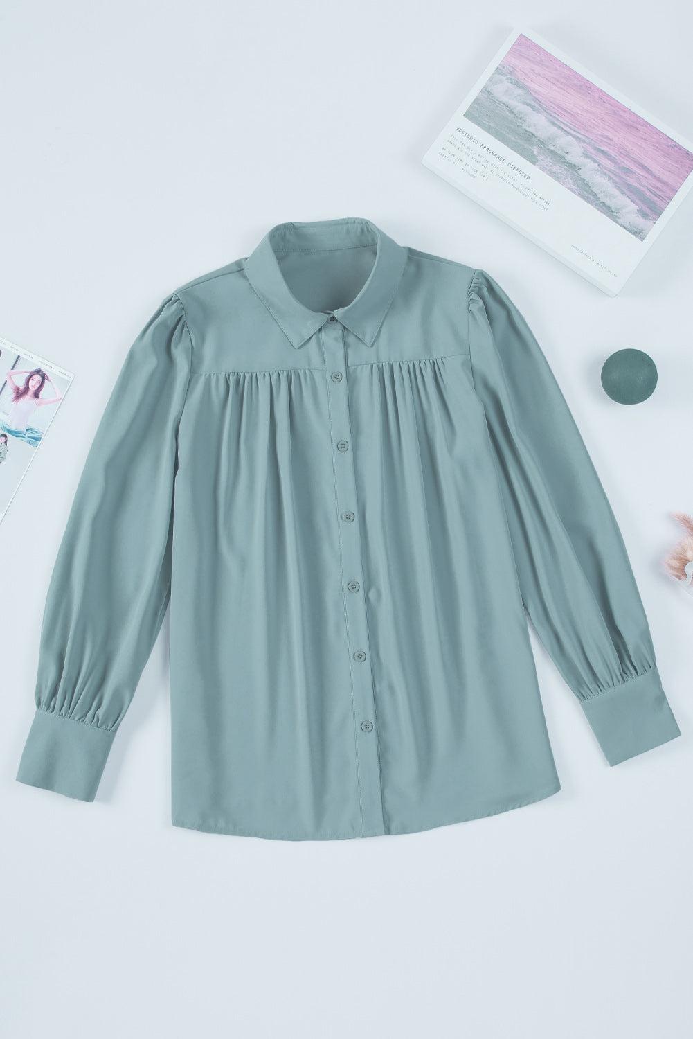 Gathered Detail Puff Sleeve Shirt BLUE ZONE PLANET