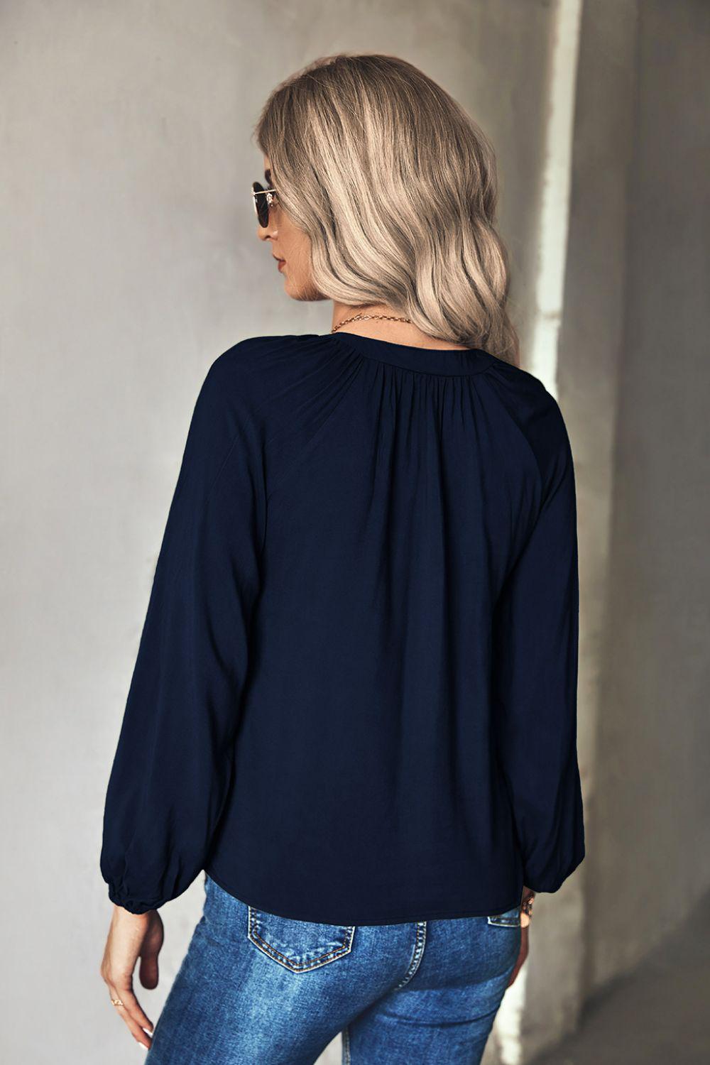 Gathered Detail Tie-Neck Blouse BLUE ZONE PLANET