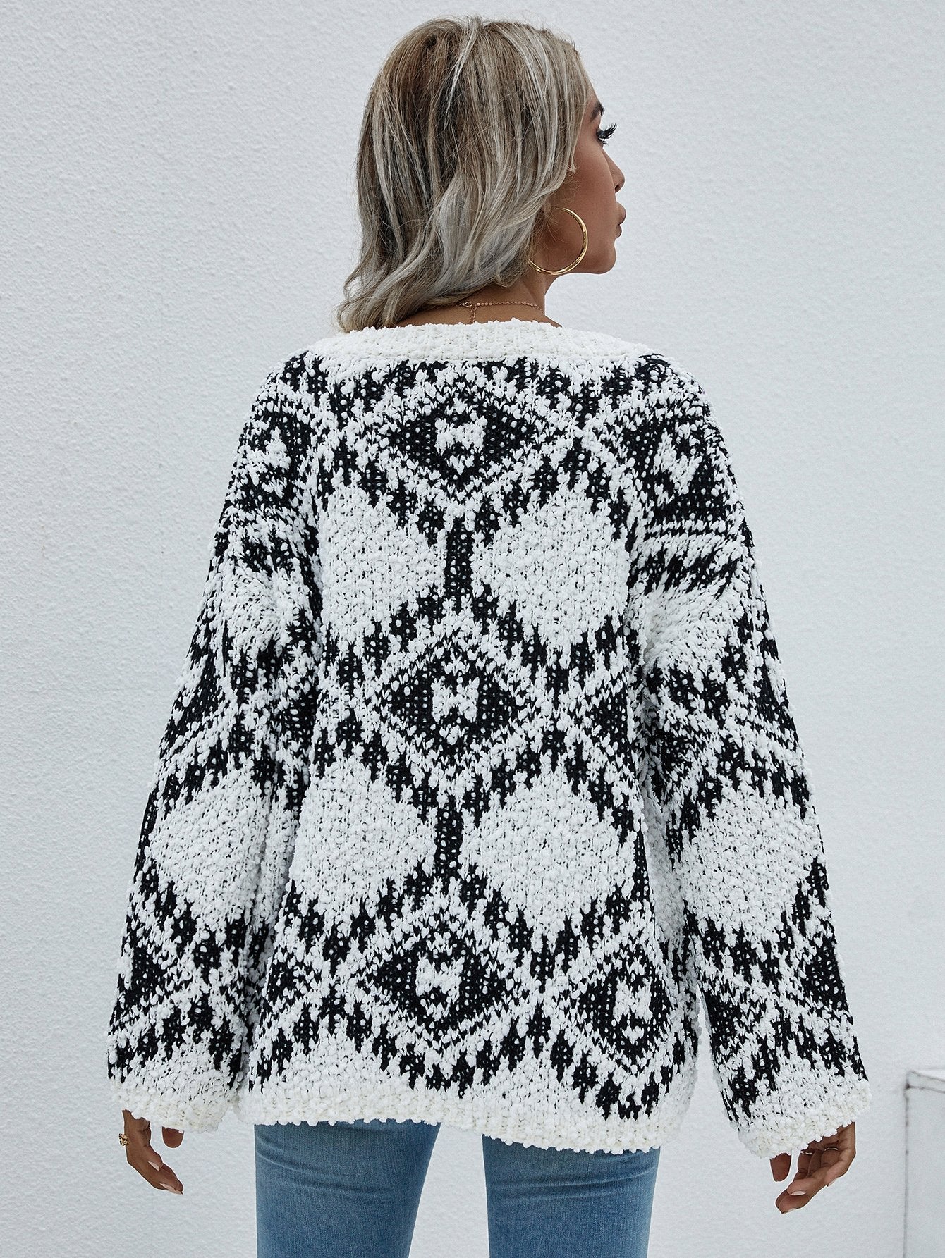 Geometric Print Chunky Knit Sweater-TOPS / DRESSES-[Adult]-[Female]-Blue Zone Planet