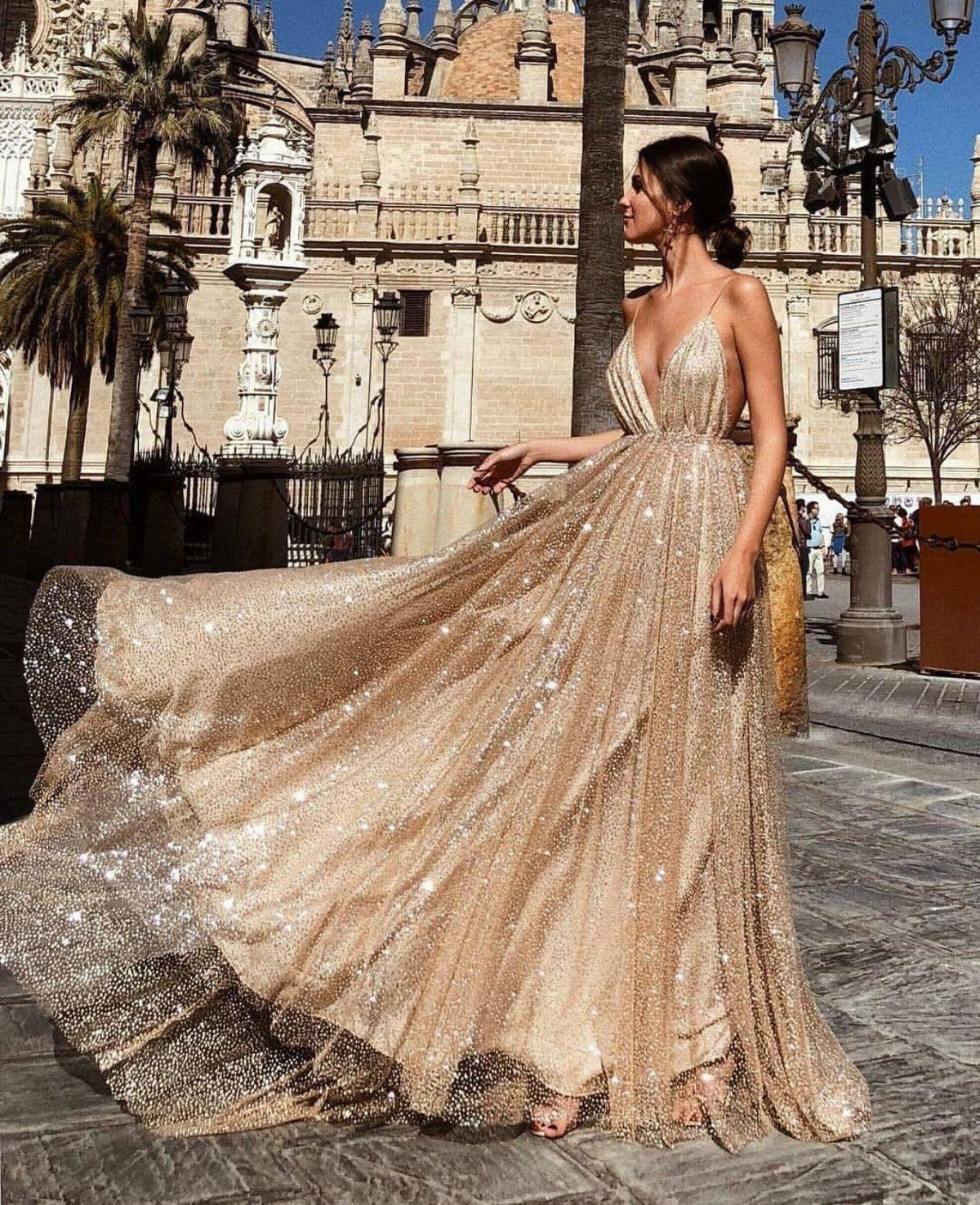 Glitter Evening Gown Floor Length Dresses