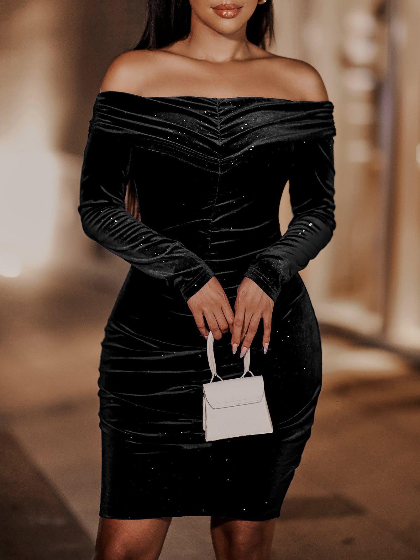 Zone Planet | Glitter Off-Shoulder Ruched Bodycon Mini Dress - Zone Planet | Glitter Off-Shoulder Ruched Bodycon Mini Dress -