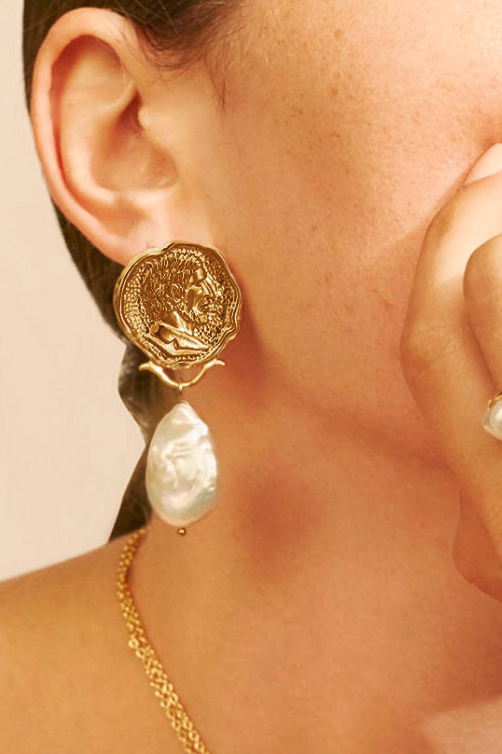 Gold-Plated Pearl Drop Earrings-TOPS / DRESSES-[Adult]-[Female]-2022 Online Blue Zone Planet
