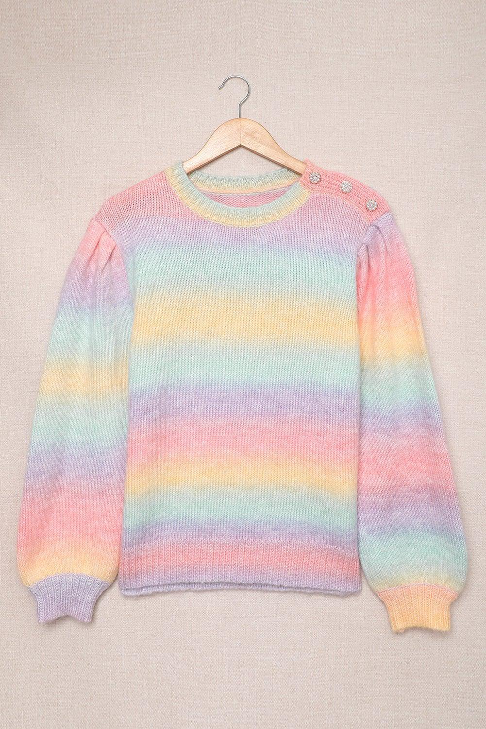 Gradient Stripes Bishop Sleeve Sweater-TOPS / DRESSES-[Adult]-[Female]-Blue Zone Planet