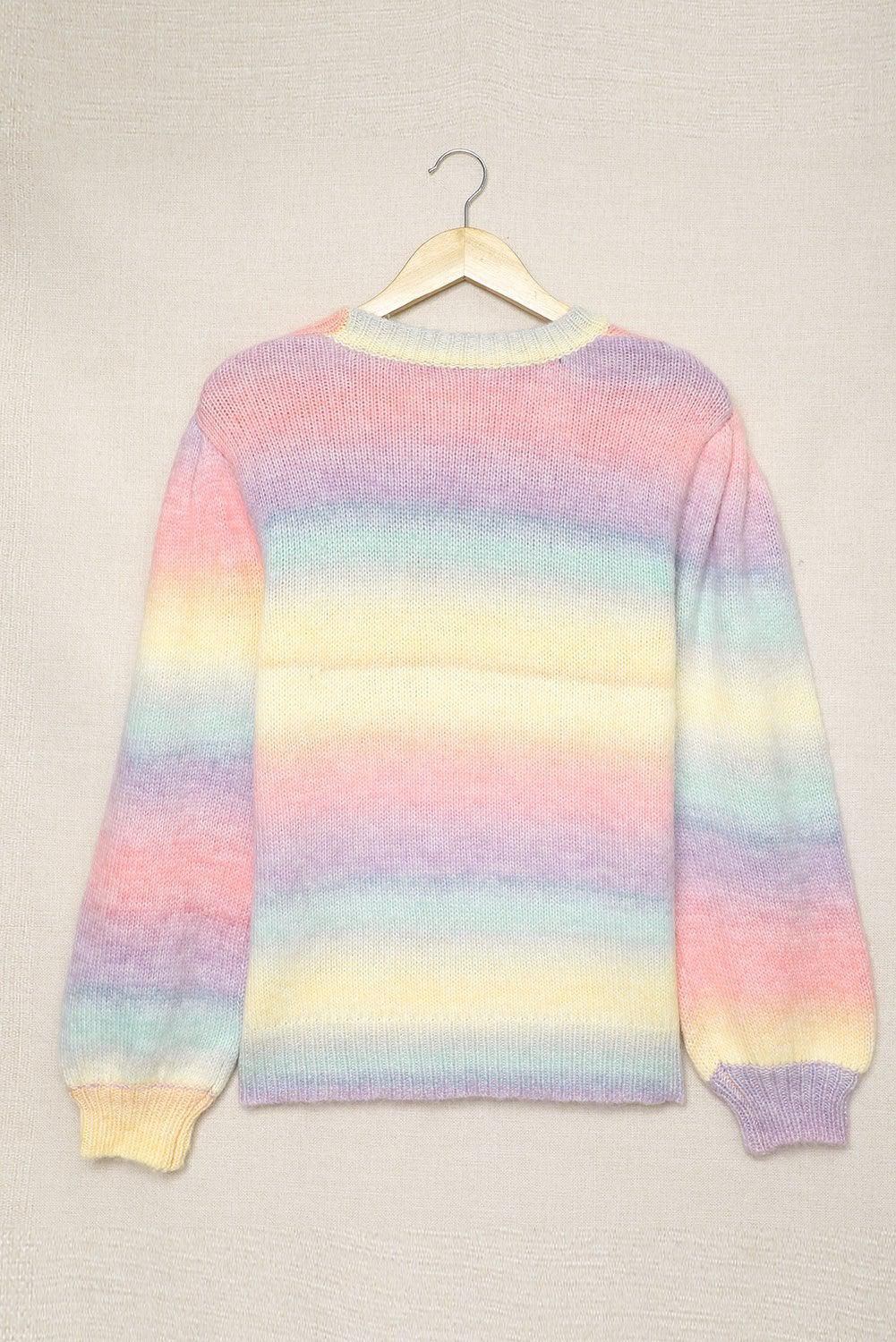 Gradient Stripes Bishop Sleeve Sweater-TOPS / DRESSES-[Adult]-[Female]-Blue Zone Planet