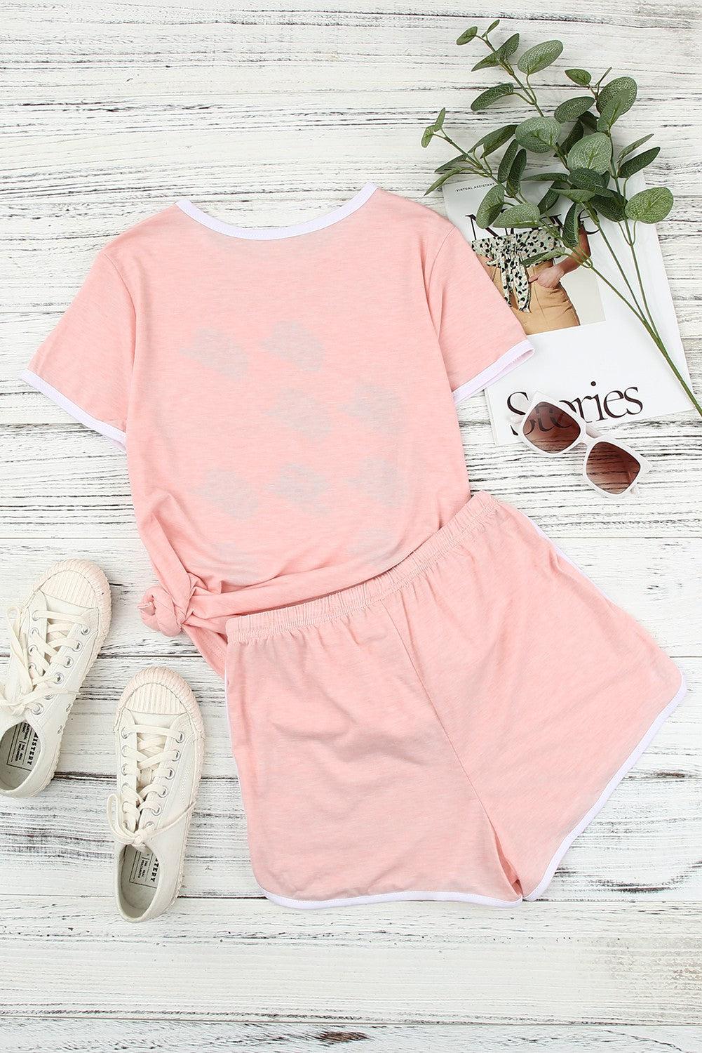 Graphic Tee and Drawstring Shorts Loungewear Set-TOPS / DRESSES-[Adult]-[Female]-Blue Zone Planet