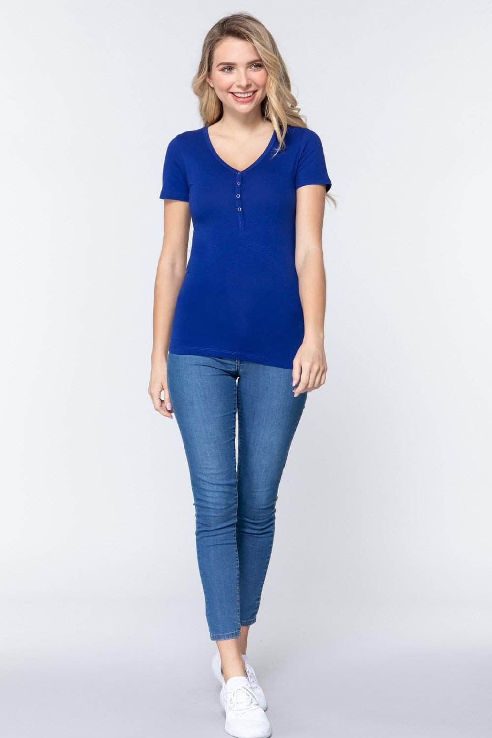 Gratitude Henley Knit Top Blue Zone Planet