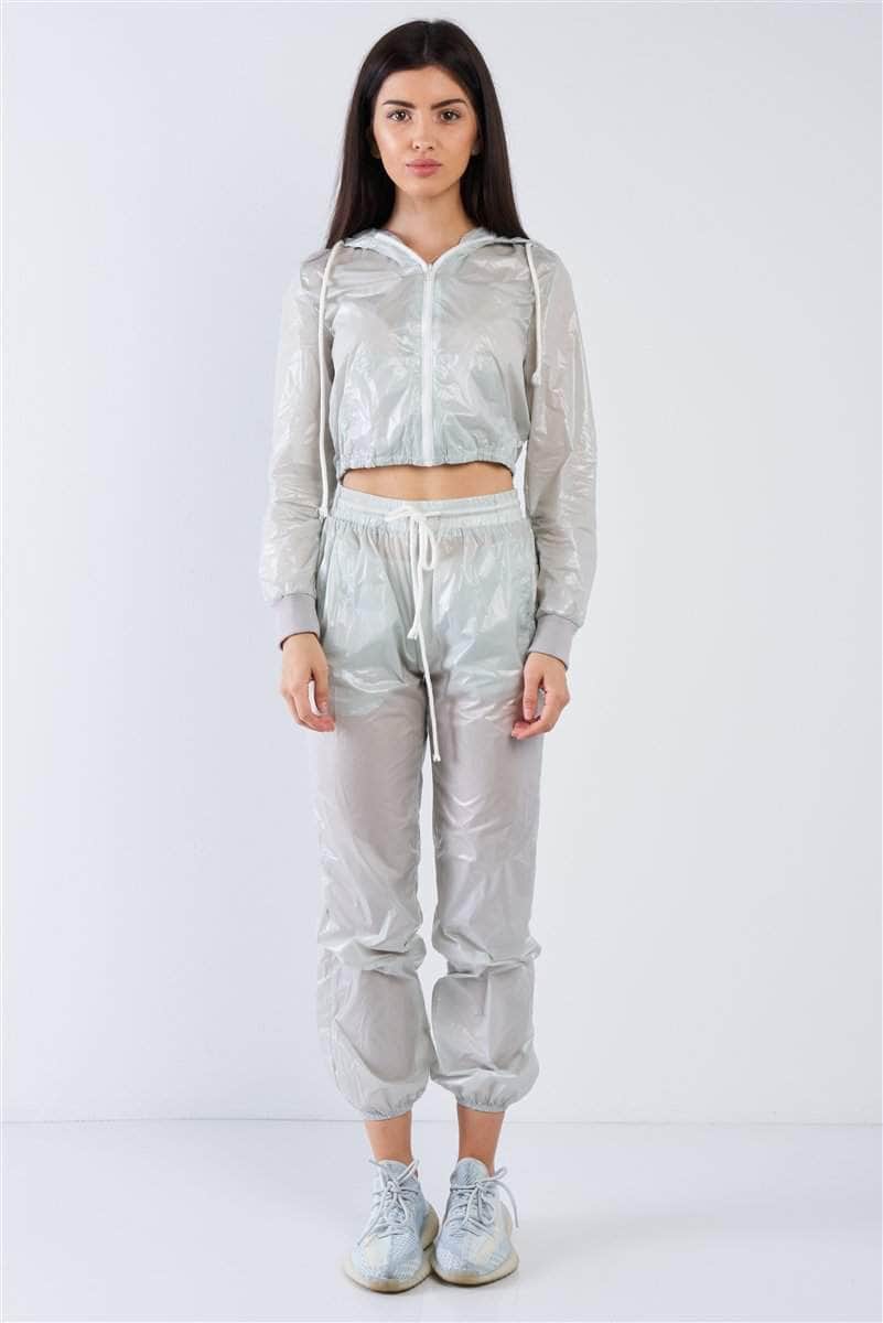 Grey Active Wear Nylon Sweatsuit Set-TOPS / DRESSES-[Adult]-[Female]-S-Grey-Blue Zone Planet