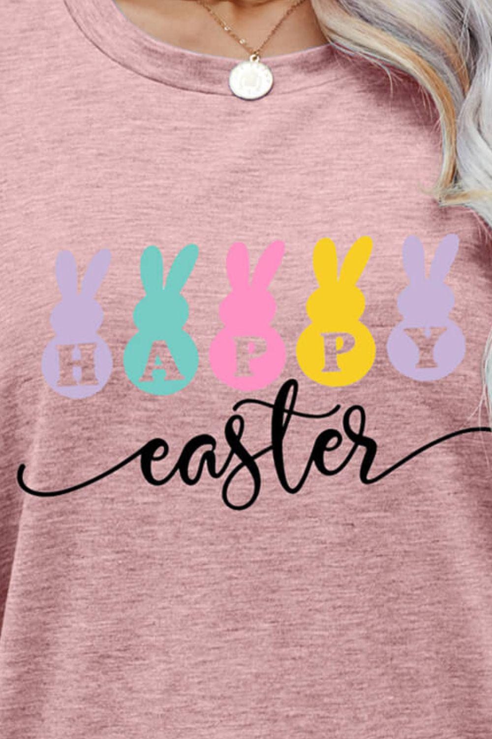 HAPPY EASTER Graphic Round Neck T-Shirt BLUE ZONE PLANET