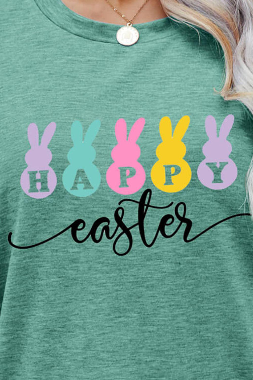 HAPPY EASTER Graphic Round Neck T-Shirt BLUE ZONE PLANET