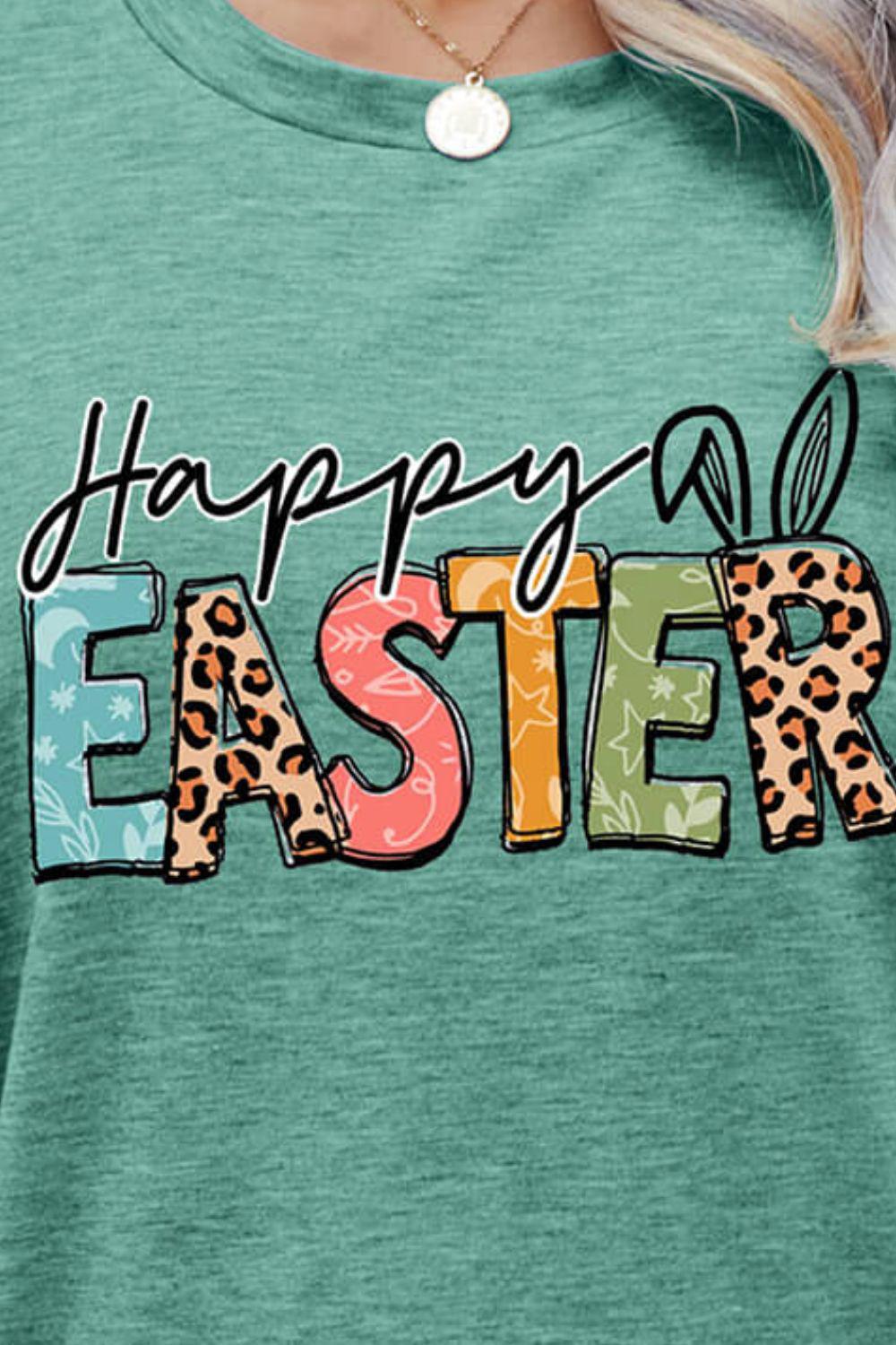 HAPPY EASTER Graphic Round Neck Tee Shirt BLUE ZONE PLANET