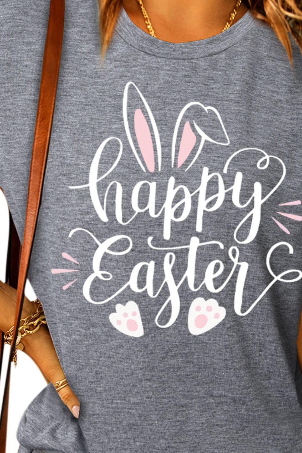 HAPPY EASTER Graphic Round Neck Tee BLUE ZONE PLANET