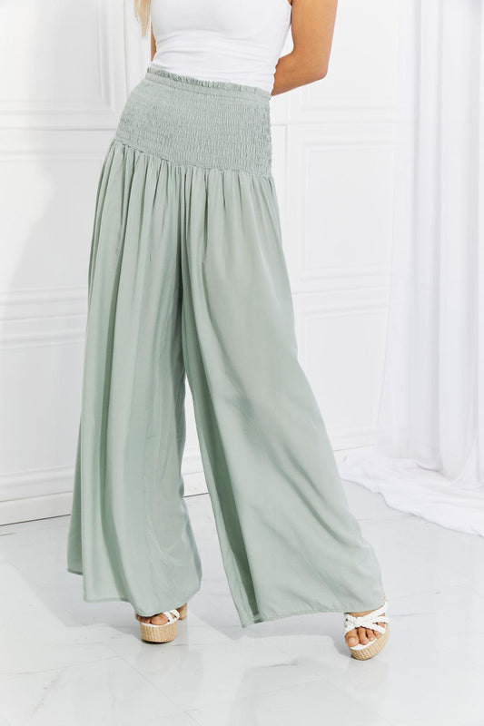 HEYSON Full Size Beautiful You Smocked Palazzo Pants-TOPS / DRESSES-[Adult]-[Female]-Sage-S-2022 Online Blue Zone Planet